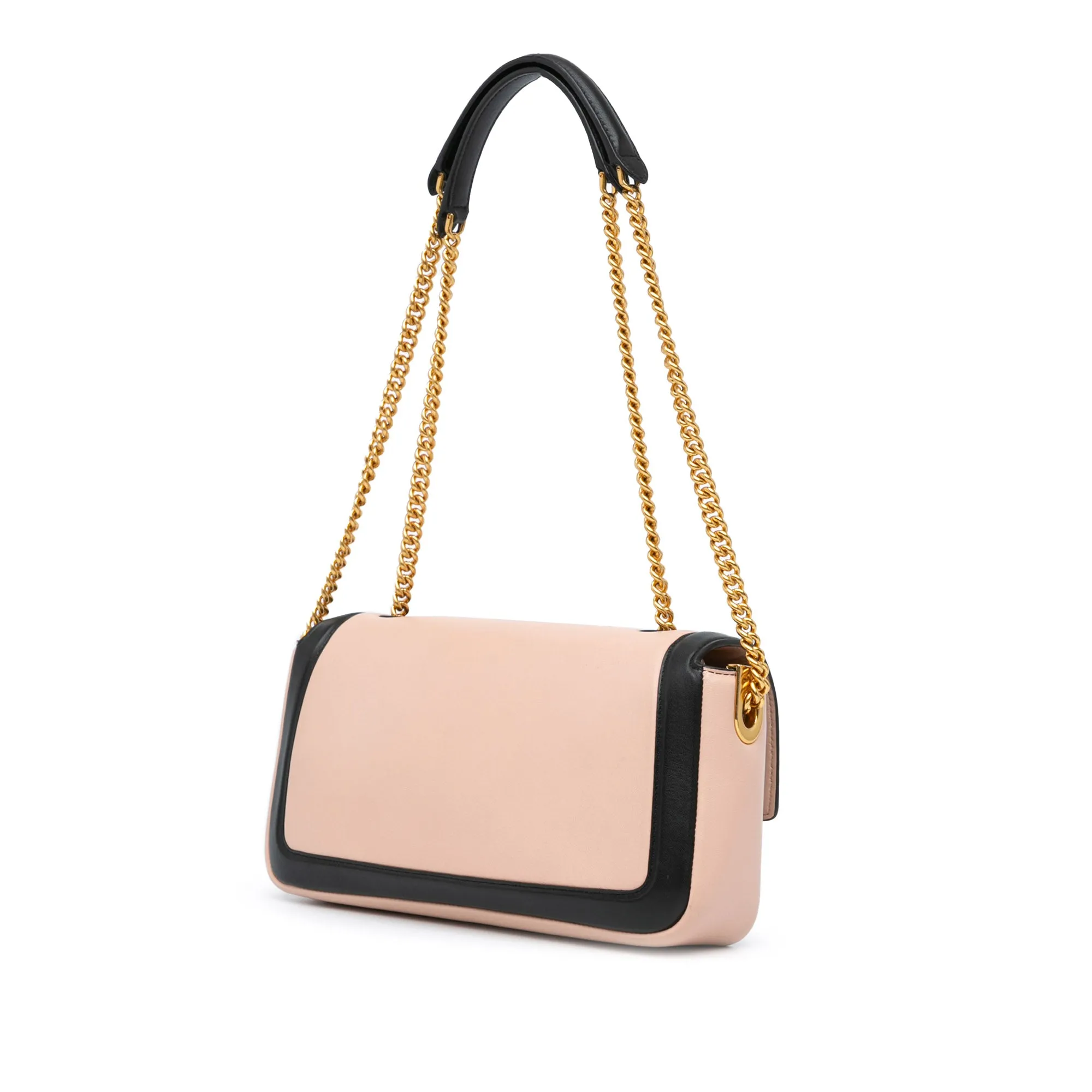 Pink Fendi Bicolor Leather Chain Midi Baguette Shoulder Bag