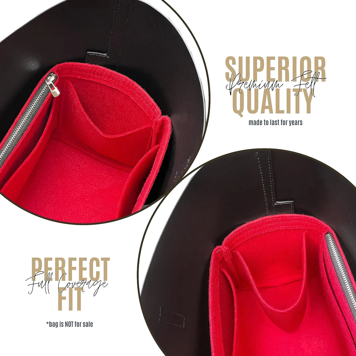 Purse Organizer for Laurent East West Shopping Tote Insert, Laurent East West Tote Organizer, Handmade 3mm Premium Felt Snug Sturdy Gold Zipper (For E/W Shopping Tote, Bubblegum)