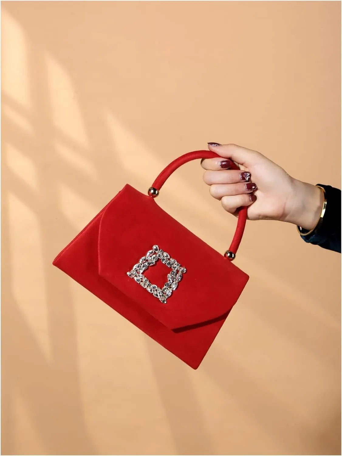 QWINEE Glitter Velvet Purse Sparkly Clutch Purse Handbag Evening Party Sparkle Mini Square Handbags