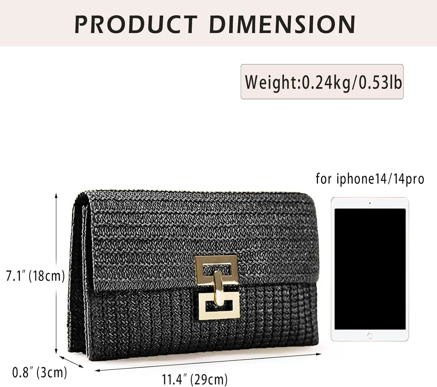 Rattan Clutch Purse for Women,Summer Straw Woven Beach Woven Bag Wicker Raffia Envelope Evening Clutch for Wedding