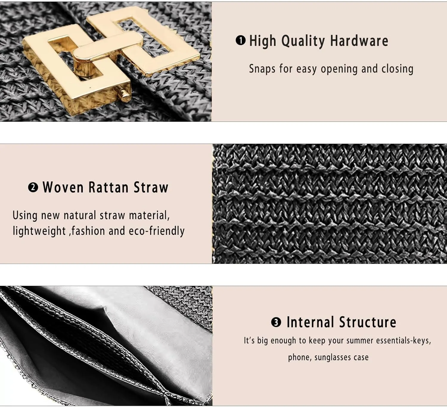 Rattan Clutch Purse for Women,Summer Straw Woven Beach Woven Bag Wicker Raffia Envelope Evening Clutch for Wedding