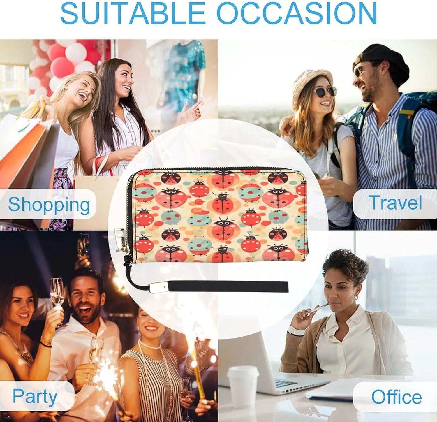 Rfid Wallet Women Personalized Ladybugs Cartoon Pattern Long Clutch Wallet Card Wallets For Women Men
