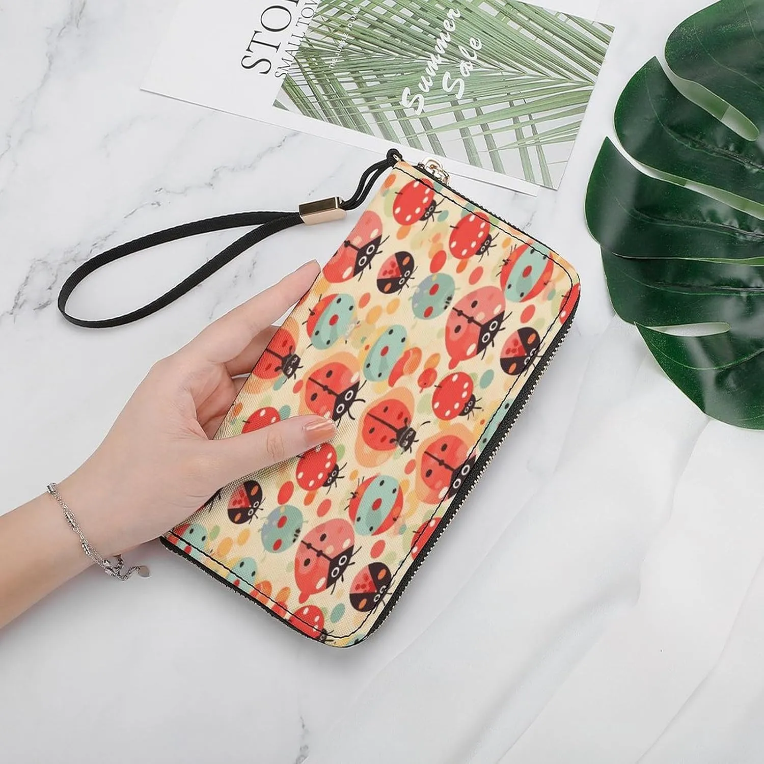 Rfid Wallet Women Personalized Ladybugs Cartoon Pattern Long Clutch Wallet Card Wallets For Women Men