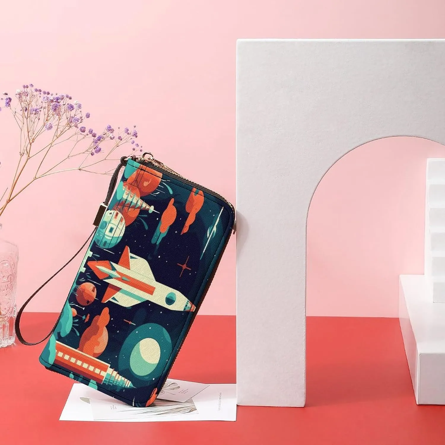 Rfid Wallet Women Personalized Rocket in Space Long Clutch Wallet Card Wallets For Women Men