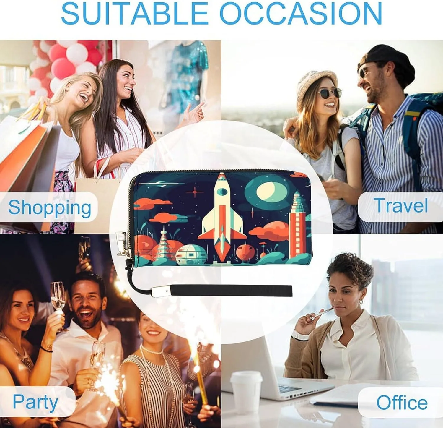 Rfid Wallet Women Personalized Rocket in Space Long Clutch Wallet Card Wallets For Women Men