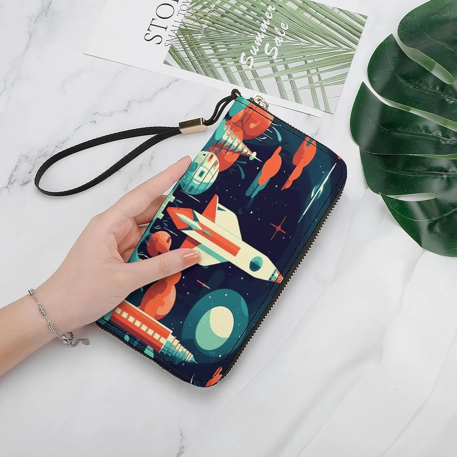 Rfid Wallet Women Personalized Rocket in Space Long Clutch Wallet Card Wallets For Women Men