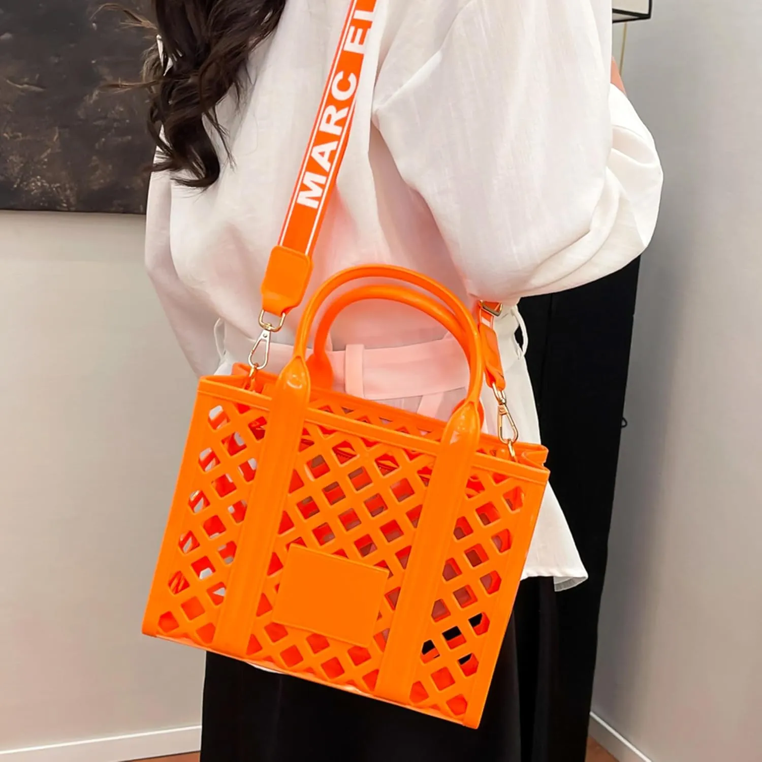 Rubber Tote Bag Purses for Women, Summer Fashion Mesh Beach Bag Small Shoulder Bag Jelly Bag for Sports, Pool, Beach