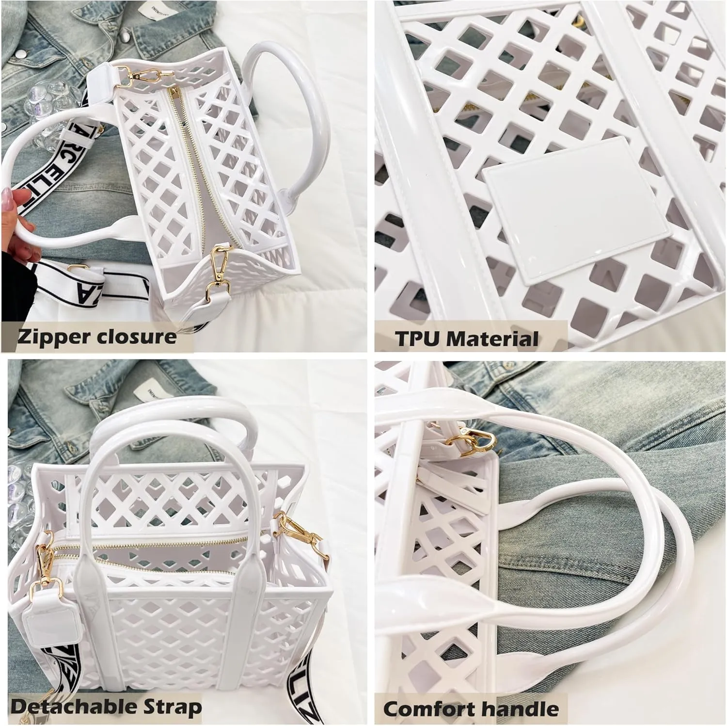 Rubber Tote Bag Purses for Women, Summer Fashion Mesh Beach Bag Small Shoulder Bag Jelly Bag for Sports, Pool, Beach