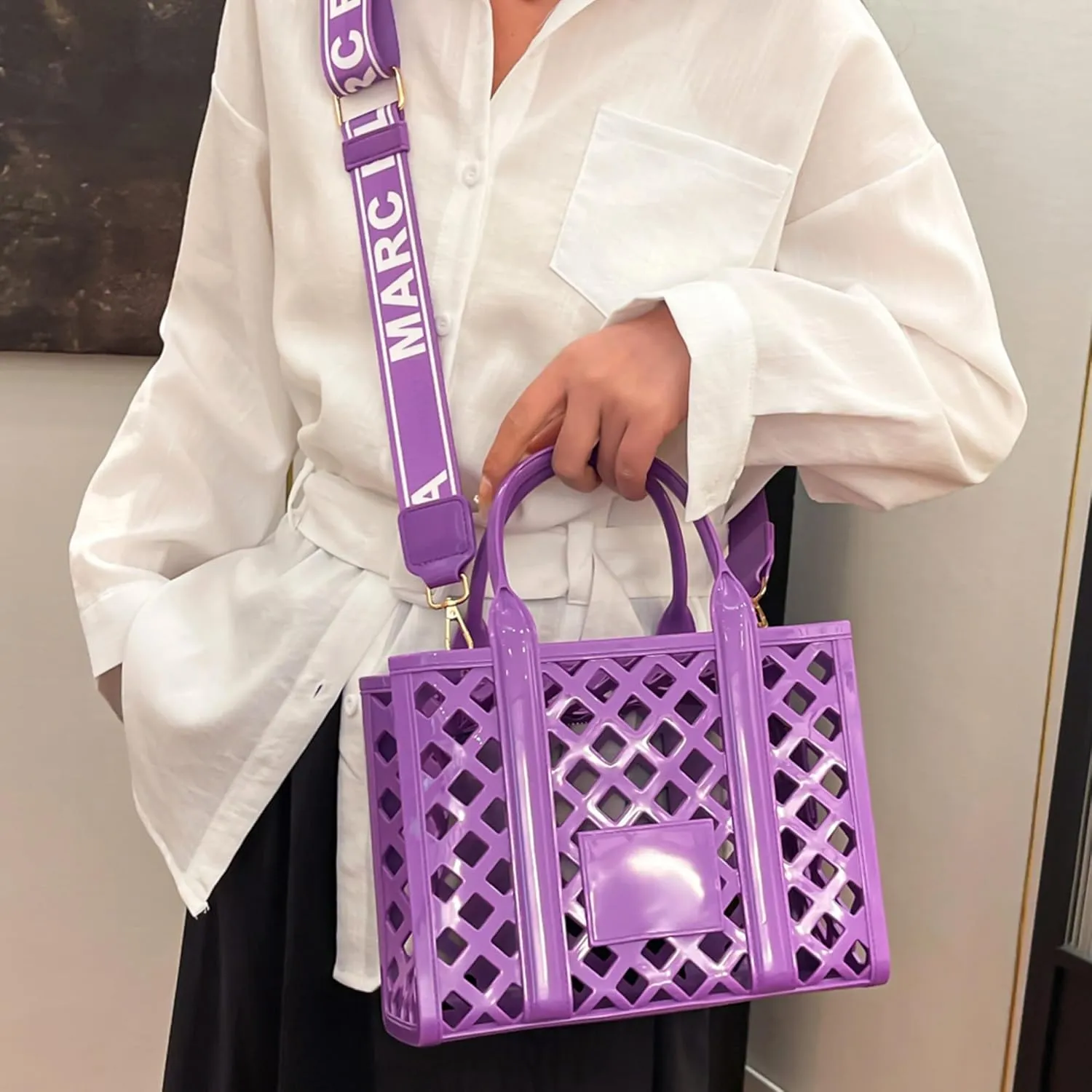 Rubber Tote Bag Purses for Women, Summer Fashion Mesh Beach Bag Small Shoulder Bag Jelly Bag for Sports, Pool, Beach