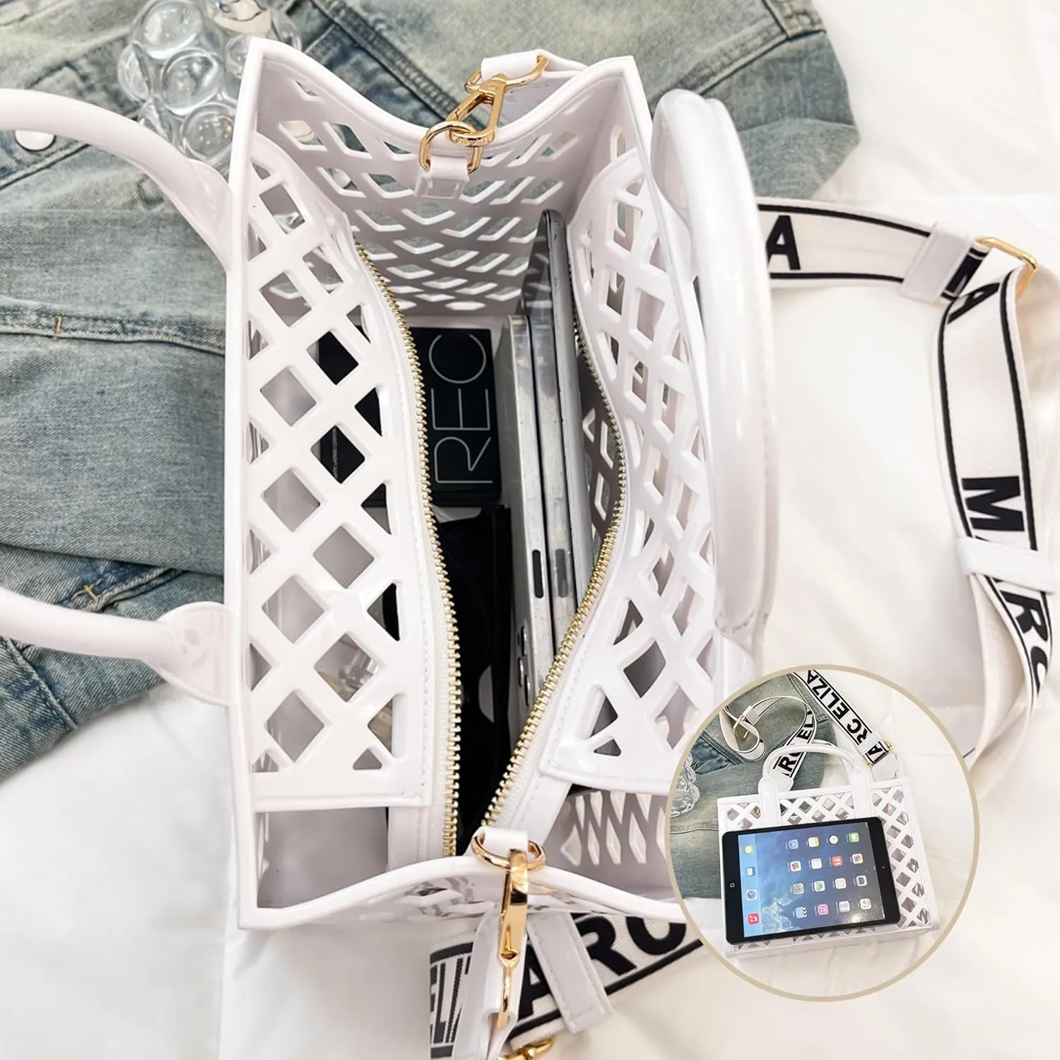 Rubber Tote Bag Purses for Women, Summer Fashion Mesh Beach Bag Small Shoulder Bag Jelly Bag for Sports, Pool, Beach