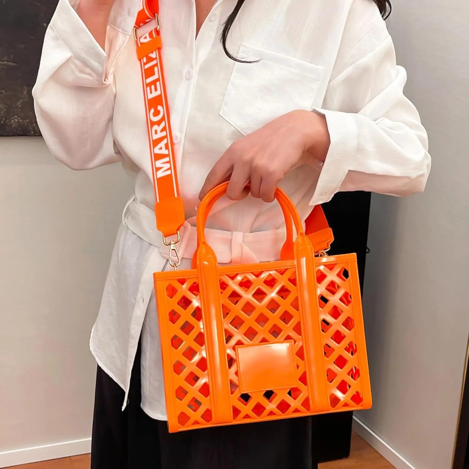 Rubber Tote Bag Purses for Women, Summer Fashion Mesh Beach Bag Small Shoulder Bag Jelly Bag for Sports, Pool, Beach