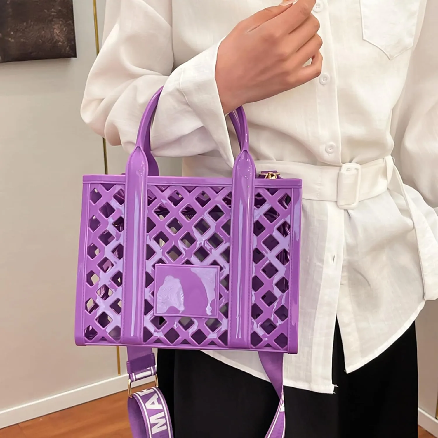 Rubber Tote Bag Purses for Women, Summer Fashion Mesh Beach Bag Small Shoulder Bag Jelly Bag for Sports, Pool, Beach
