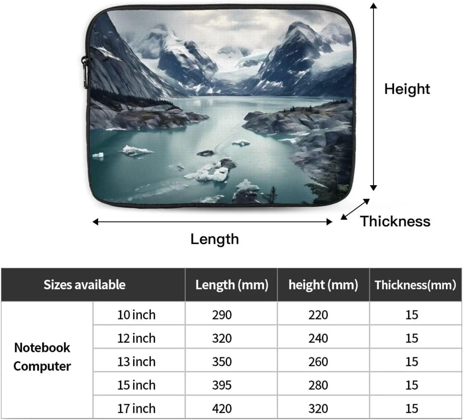 Shockproof Portable Laptop Sleeve Bag 13 inch - for Men and Women Business Travel, School, and Office Use Glacier Fjord, Alaska Picture