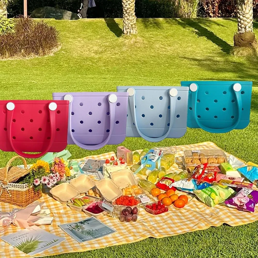 Small Beach Bag Rubber Tote Bag Waterproof Travel Bags Washable Open Tote Bags for Beach, Sports and Picnic