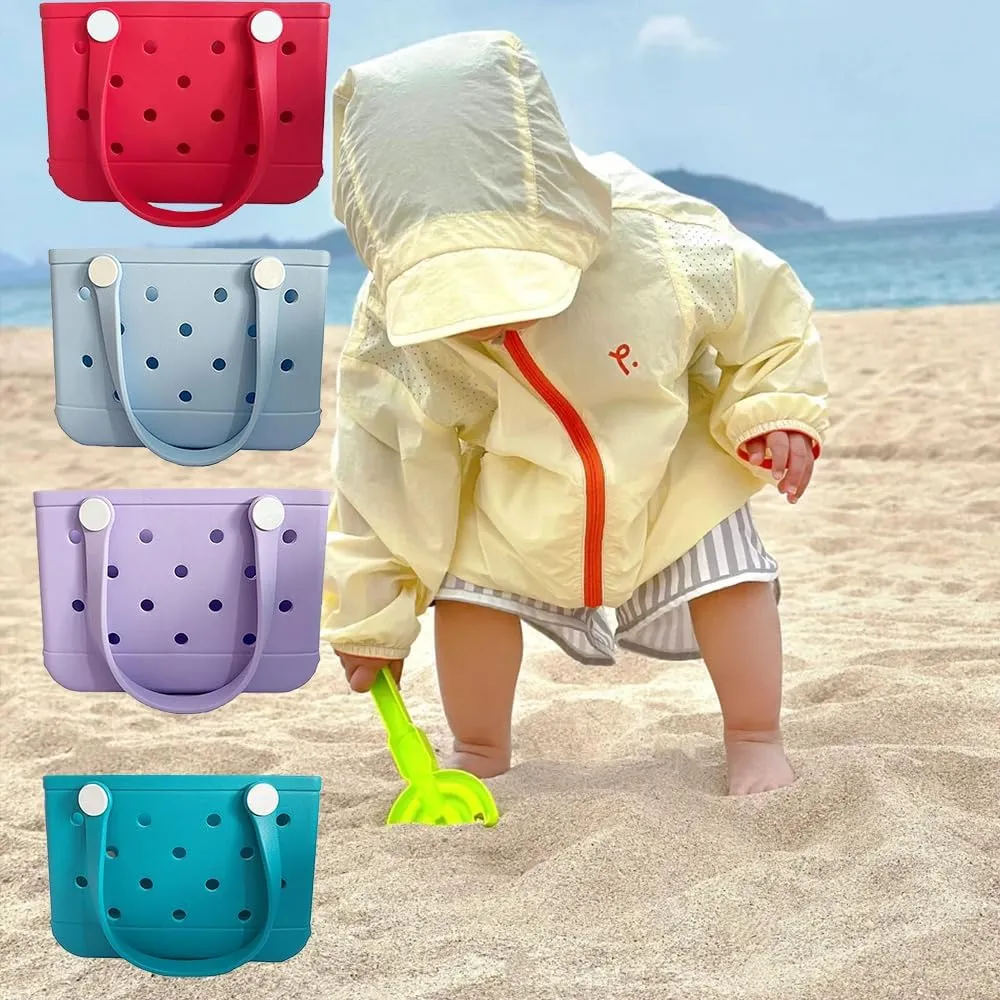 Small Beach Bag Rubber Tote Bag Waterproof Travel Bags Washable Open Tote Bags for Beach, Sports and Picnic