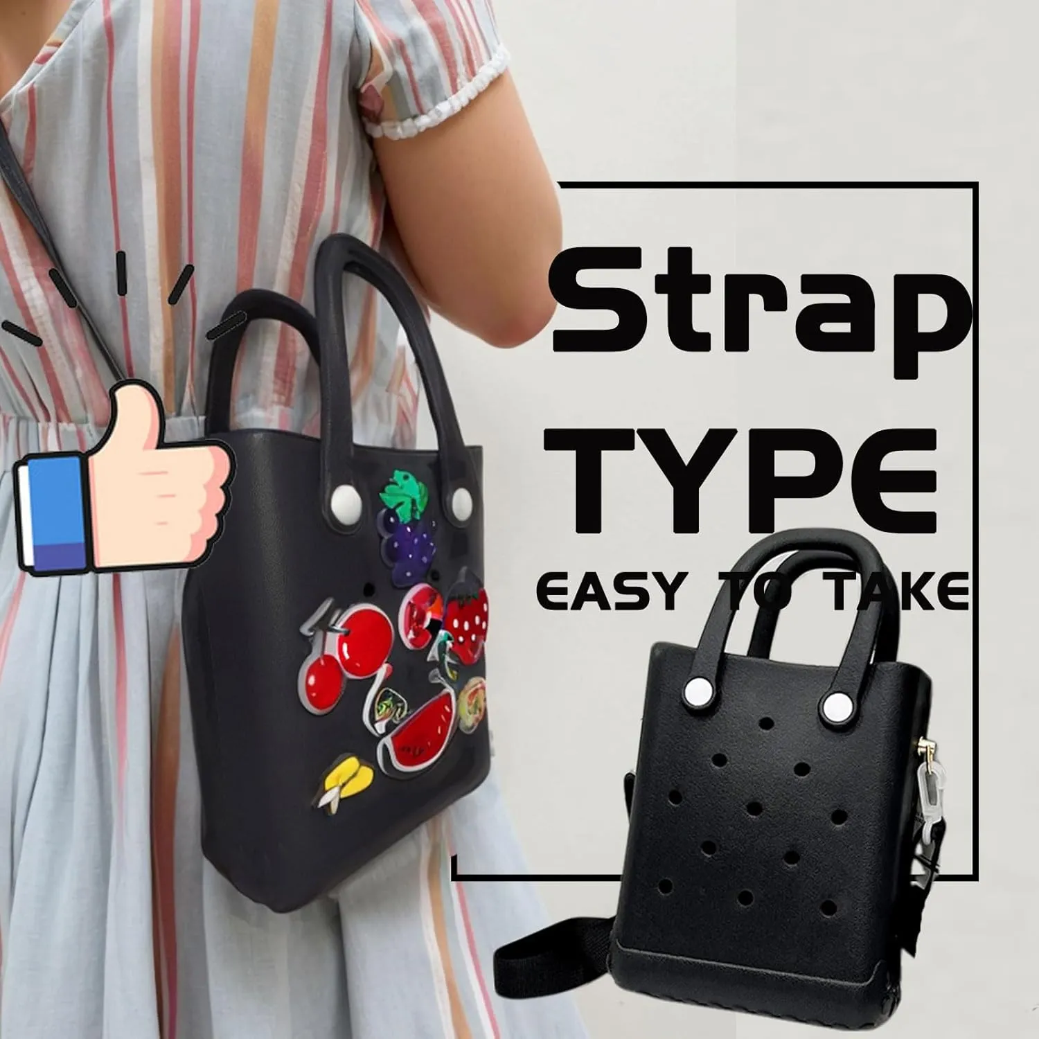 Small Rubber Beach Bag Waterproof Mini Eva Tote Pool Bag With Holes and Crossbody Strap For Women