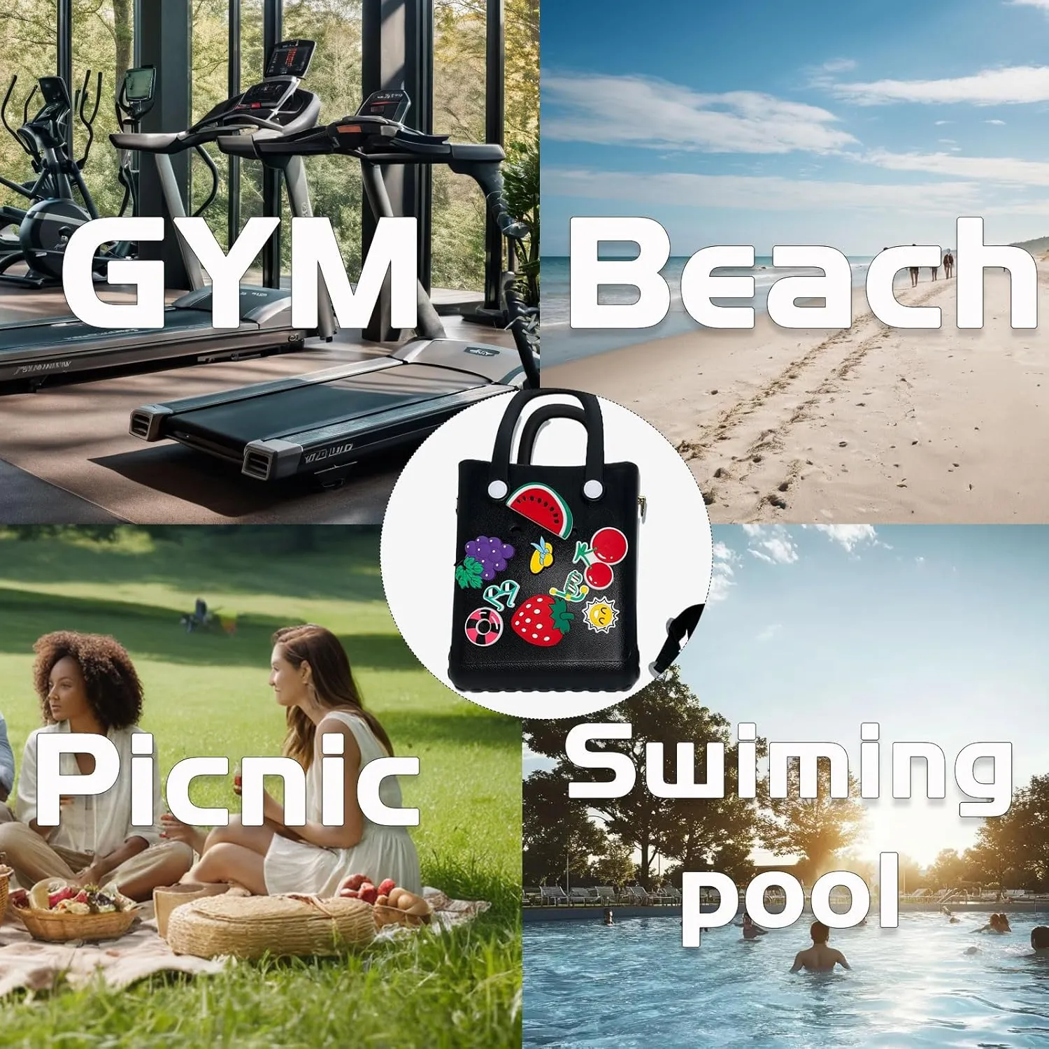 Small Rubber Beach Bag Waterproof Mini Eva Tote Pool Bag With Holes and Crossbody Strap For Women