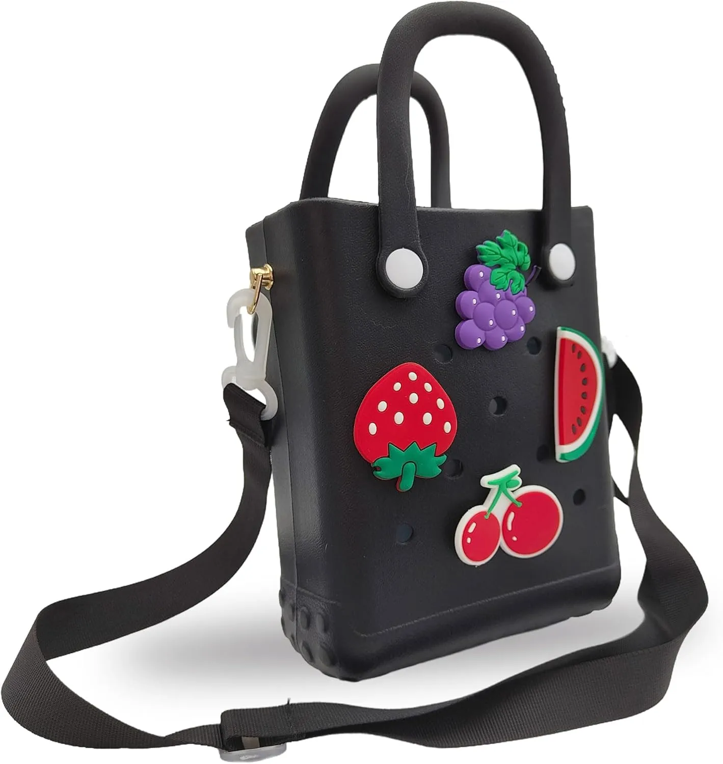Small Rubber Beach Bag Waterproof Mini Eva Tote Pool Bag With Holes and Crossbody Strap For Women
