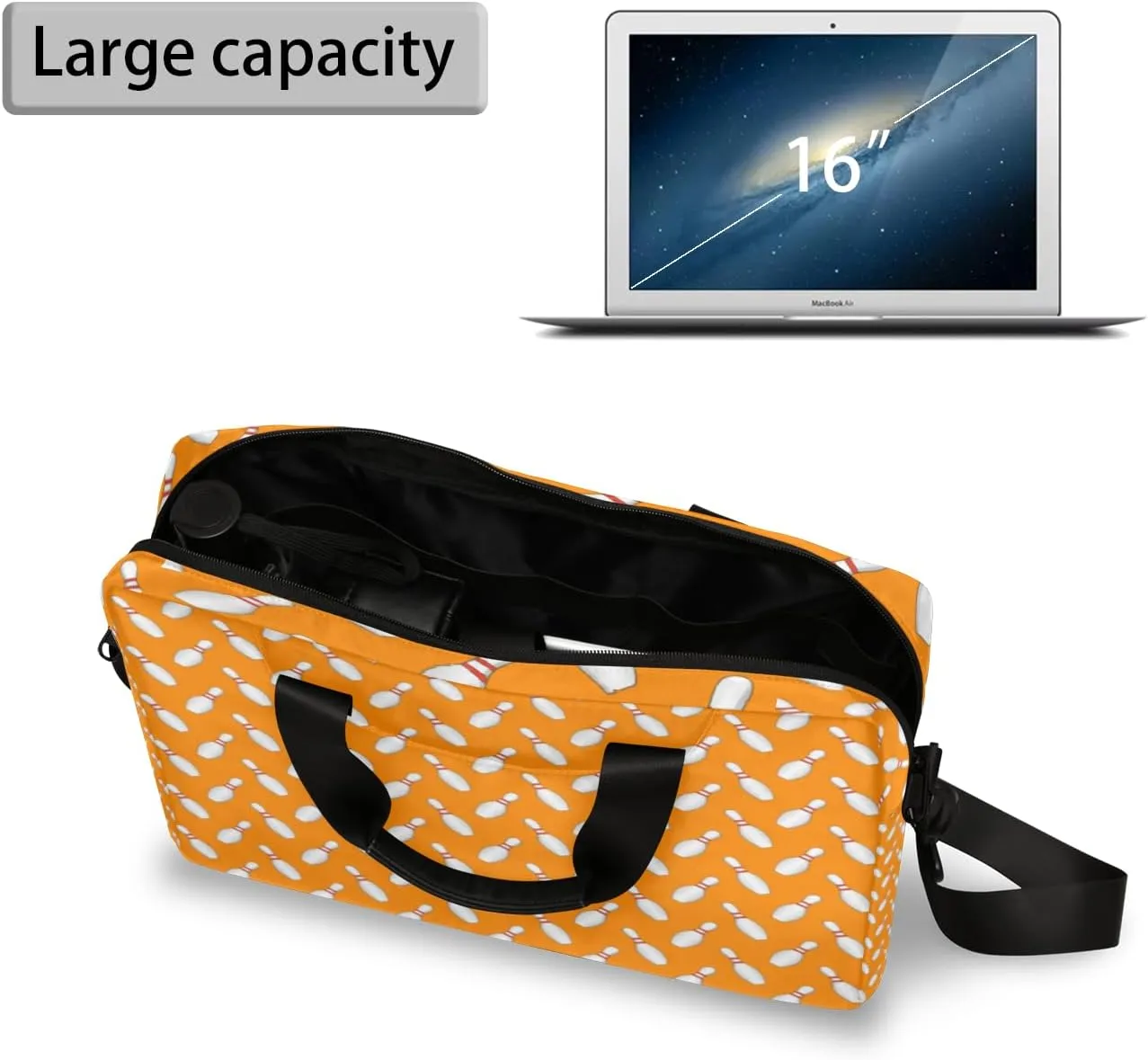 Sport Bowling Ball 14 15 15.6 inch Laptop Briefcase Shoulder Bag Orange Waterproof Travel Laptop Sleeve Case Work Computer Cover Carrying Bag