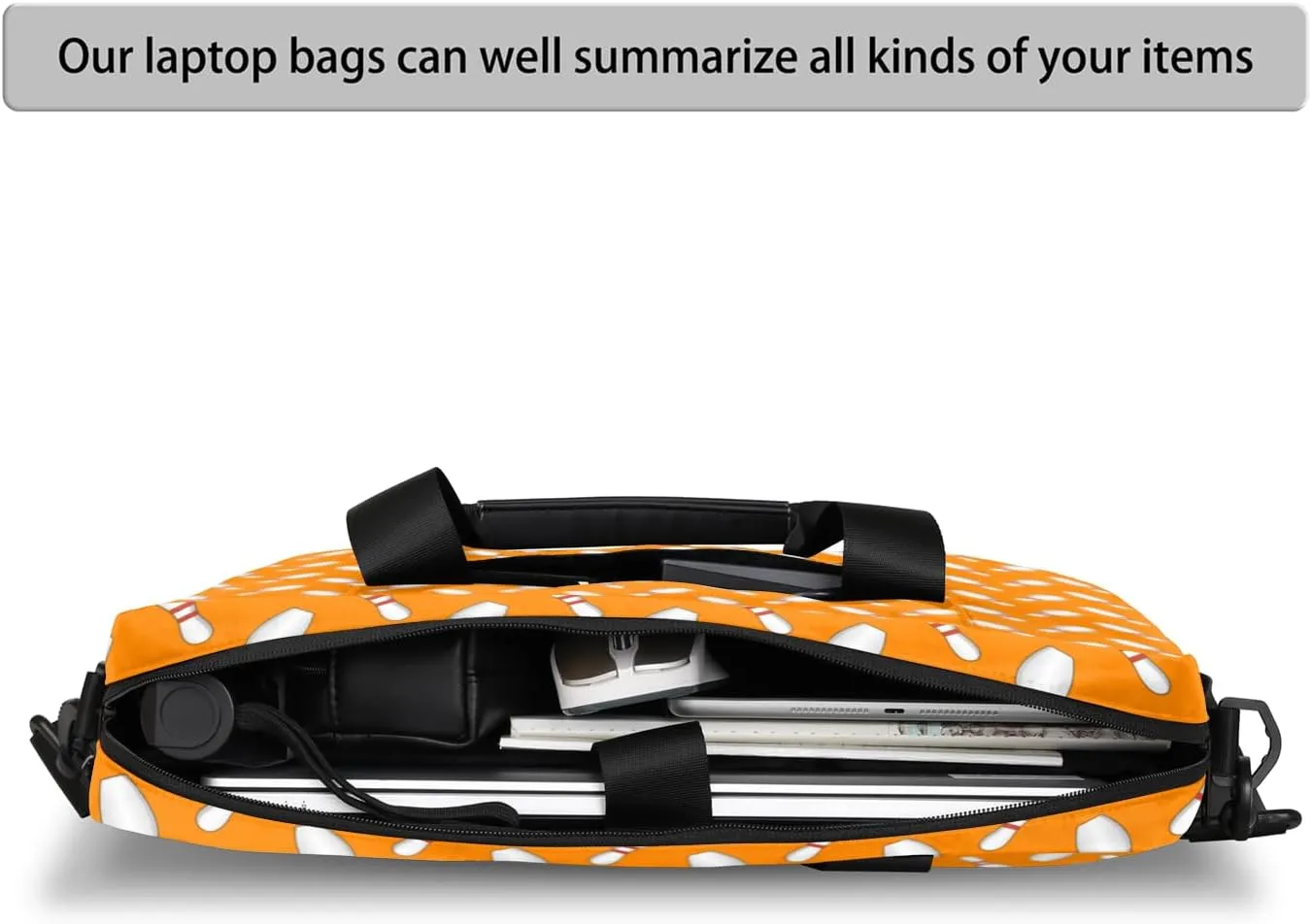 Sport Bowling Ball 14 15 15.6 inch Laptop Briefcase Shoulder Bag Orange Waterproof Travel Laptop Sleeve Case Work Computer Cover Carrying Bag