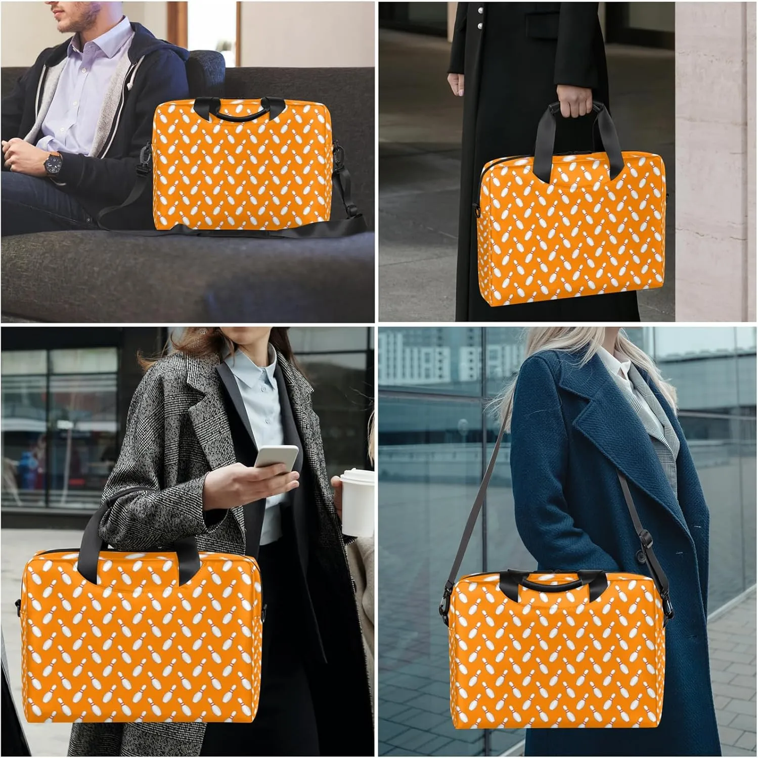 Sport Bowling Ball 14 15 15.6 inch Laptop Briefcase Shoulder Bag Orange Waterproof Travel Laptop Sleeve Case Work Computer Cover Carrying Bag