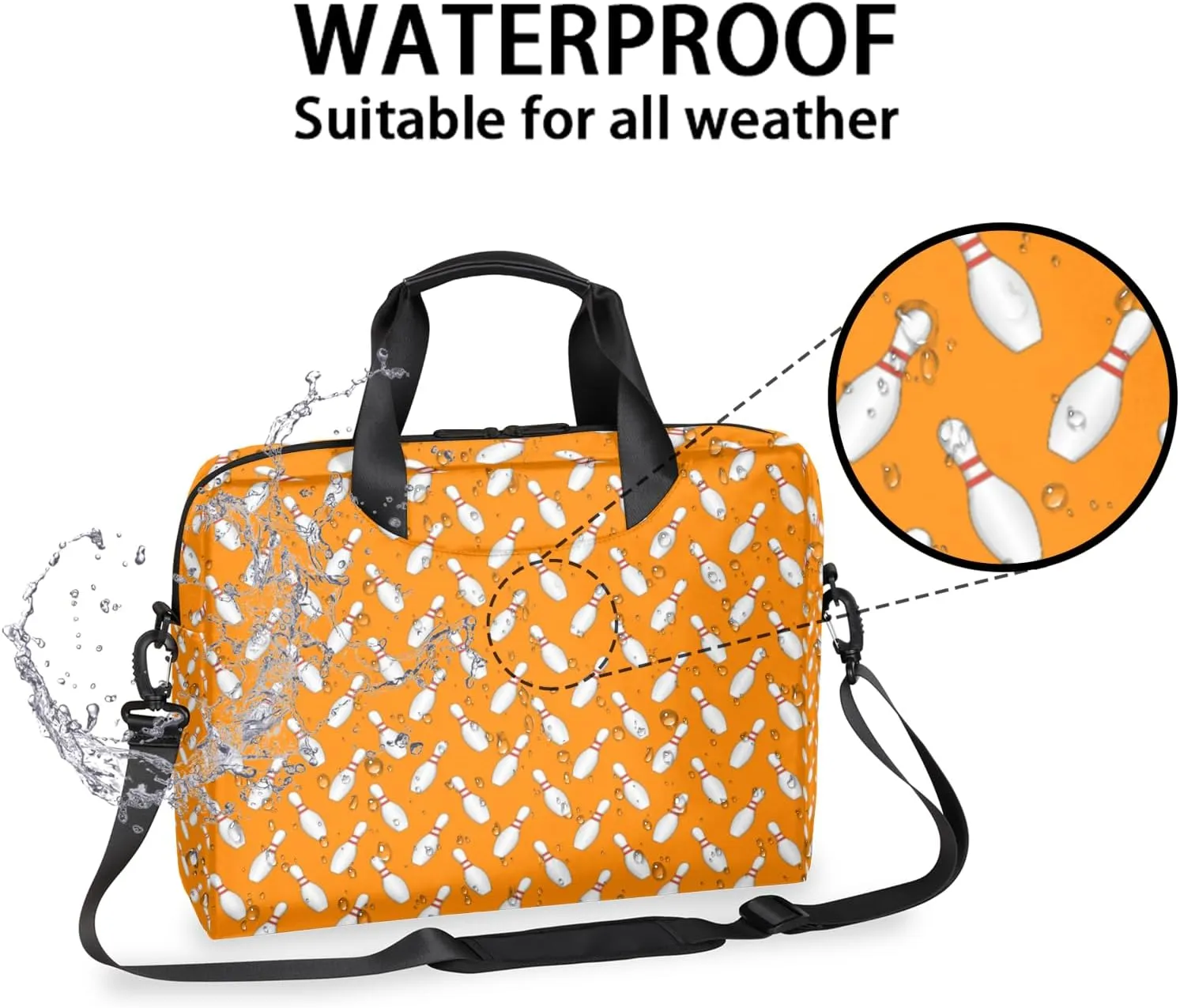 Sport Bowling Ball 14 15 15.6 inch Laptop Briefcase Shoulder Bag Orange Waterproof Travel Laptop Sleeve Case Work Computer Cover Carrying Bag
