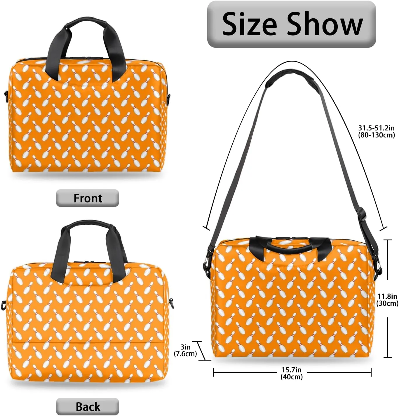 Sport Bowling Ball 14 15 15.6 inch Laptop Briefcase Shoulder Bag Orange Waterproof Travel Laptop Sleeve Case Work Computer Cover Carrying Bag