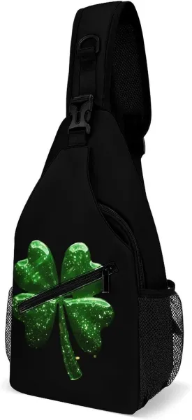 St Saint Patricks Day Shamrock Clover Crossbody Sling Backpack Multipurpose Chest Bag Casual Shoulder Bag Travel Hiking Daypack