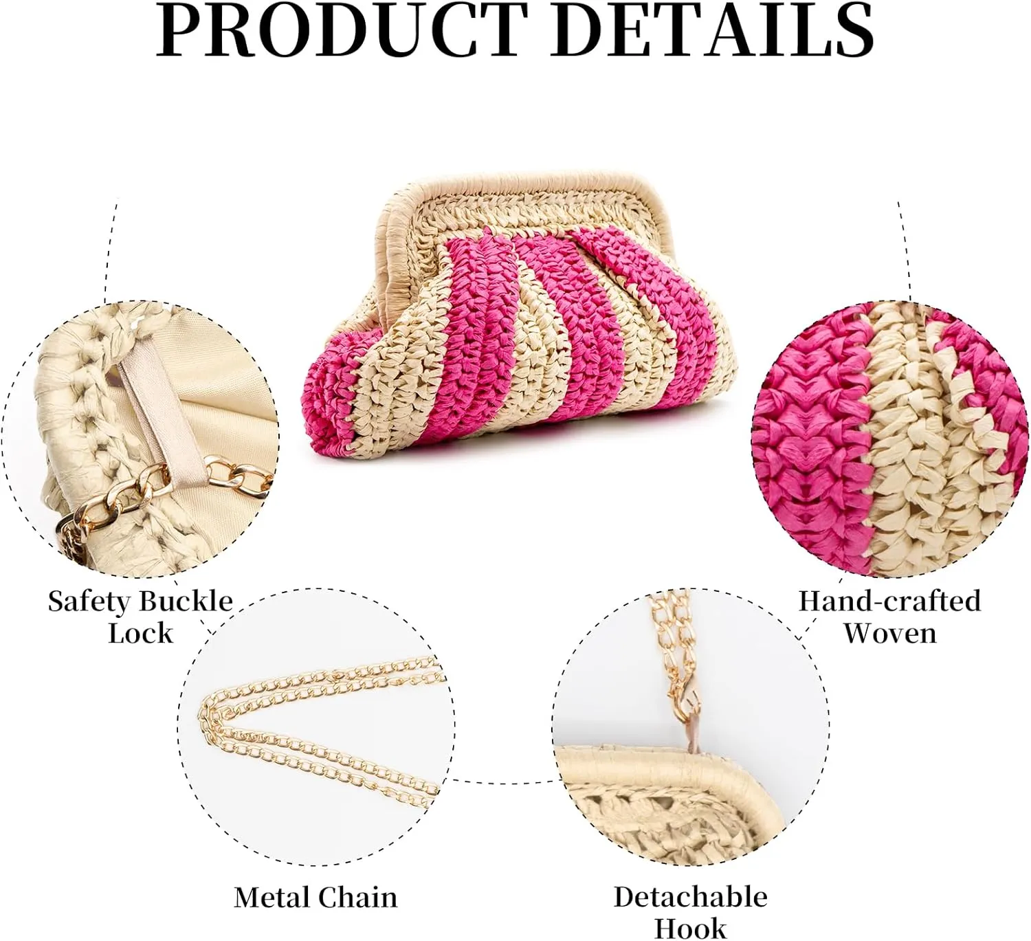 Straw Clutch Purses - Woven Crossbody Bags for Women - Beach Handbags with Cloud Dumpling Pouch
