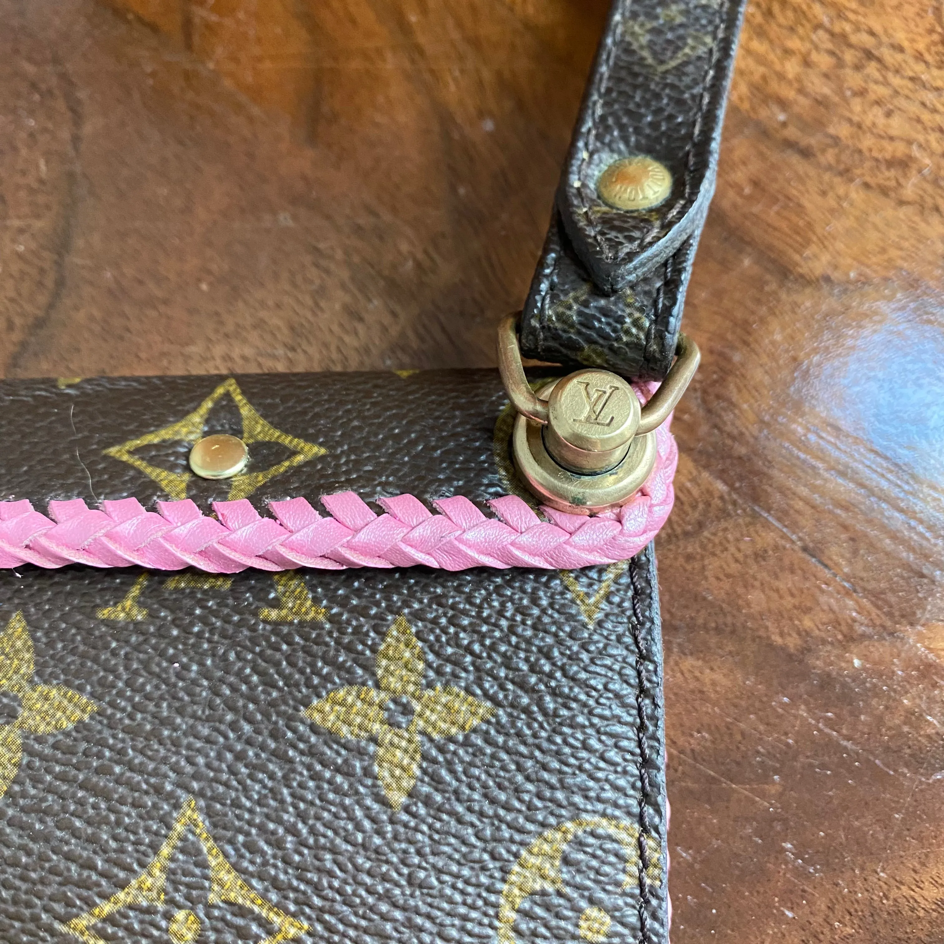 The Junco - Vintage Monogram Wristlet in Barbie Pink