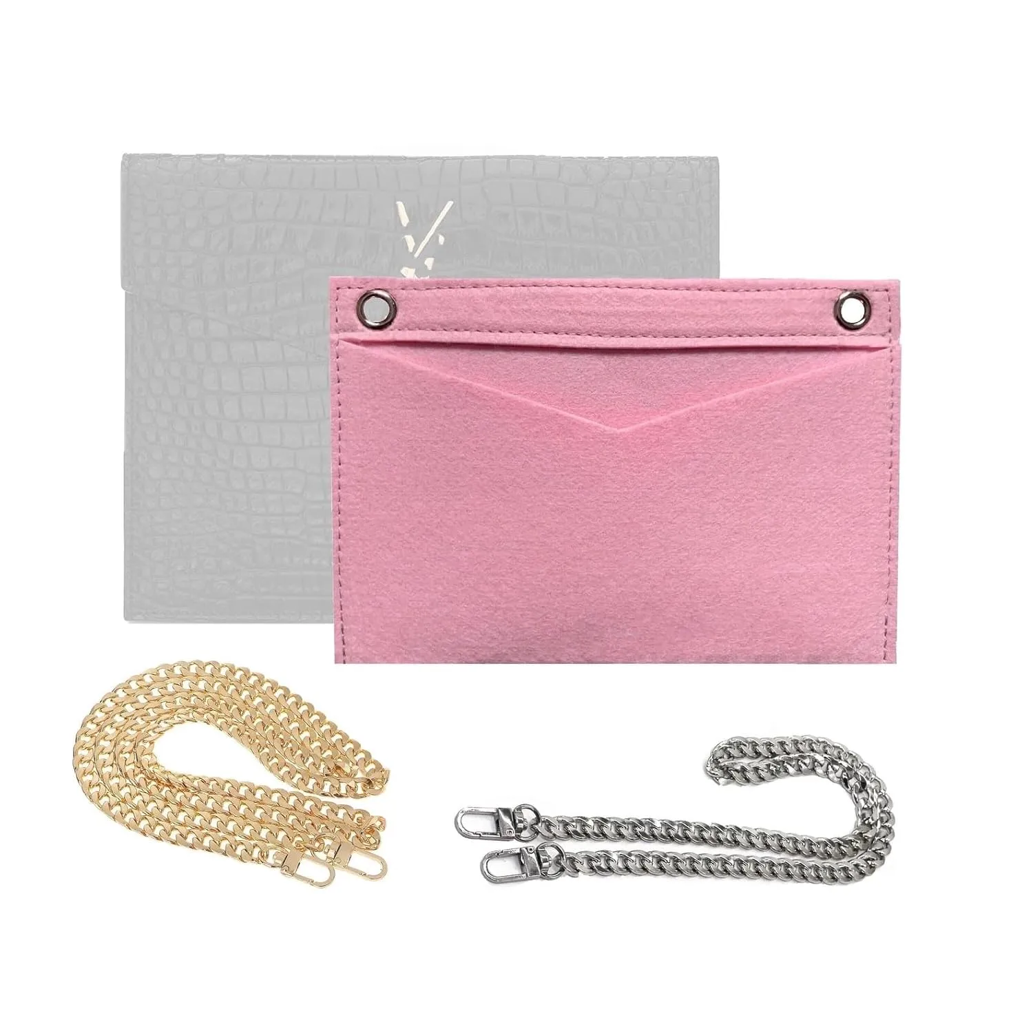 Uptown Baby Clutch Conversion Kit with Gold Chain Wristlet Insert Wallet on Chain WOC Uptown Pouch Insert (Bubblegum, 120cm Gold Chain)