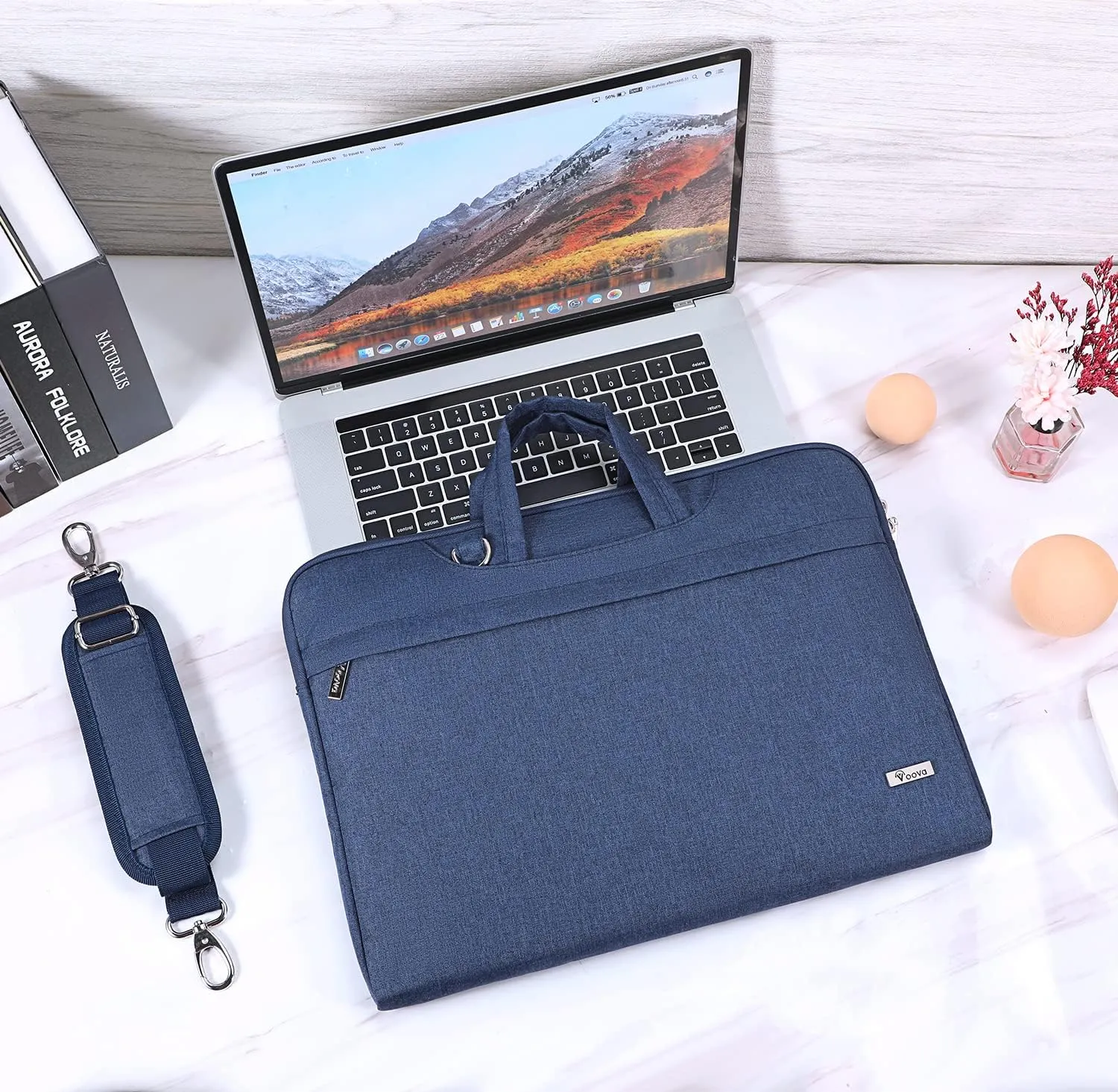 V Voova Laptop Bag 15.6 inch with Shoulder Strap & Handle, Waterproof Laptop Case Sleeve Compatible with 15-16MacBook Air/Pro, HP Acer Asus Dell Lenovo, Slim Computer Bag for Men Women, Blue