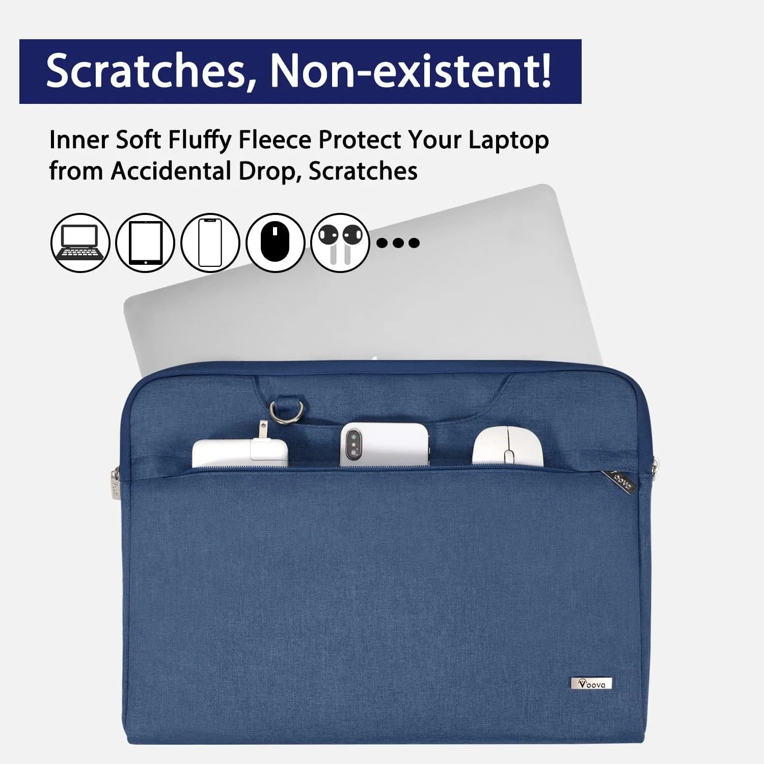 V Voova Laptop Bag 15.6 inch with Shoulder Strap & Handle, Waterproof Laptop Case Sleeve Compatible with 15-16MacBook Air/Pro, HP Acer Asus Dell Lenovo, Slim Computer Bag for Men Women, Blue