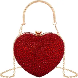 Women Heart Shaped Clutch Handbag Wedding Party Evening Bag Mini Chain Purse Cocktail Prom Tote Shoulder Bag
