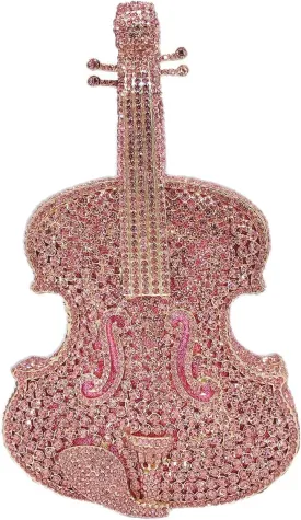 Women Mini Violin Evening Bag Sparkling Rhinestones Clutch Wedding Party Banquet Purse