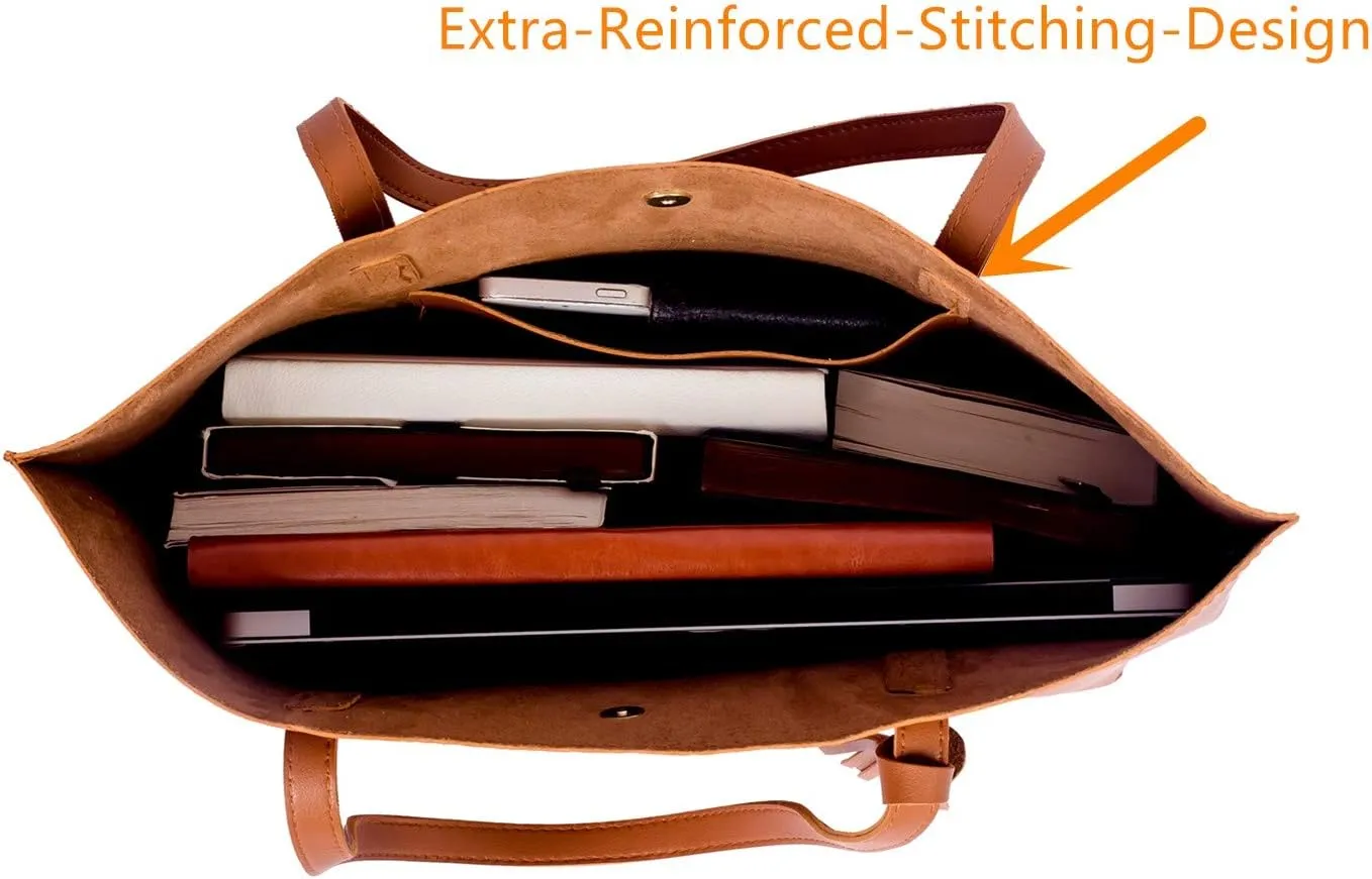 Women Tote Bags Top Handle Satchel Handbags PU Faux Leather Tote Bag with Tassel Shoulder Purse