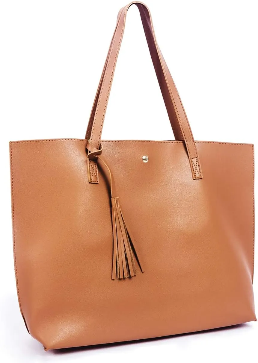 Women Tote Bags Top Handle Satchel Handbags PU Faux Leather Tote Bag with Tassel Shoulder Purse