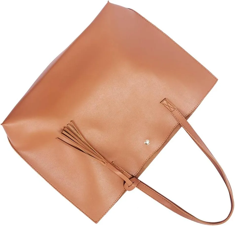 Women Tote Bags Top Handle Satchel Handbags PU Faux Leather Tote Bag with Tassel Shoulder Purse