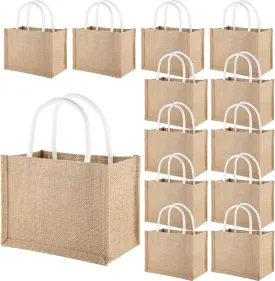 Ysglory 9' x 5'' x 6'' Burlap Tote Bags Mini Jute Beach Bags with Handles Reusable Burlap Gift Bag Bulk Jute Tote Favors Bags for Bridesmaid Wedding, Christmas, 12 Pcs